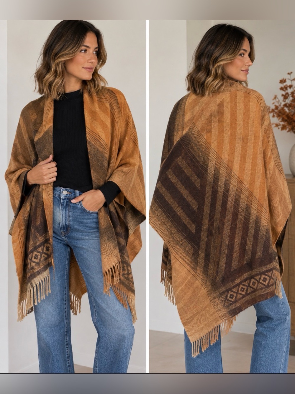 Brown and Tan Geometric Shawl- New without tags